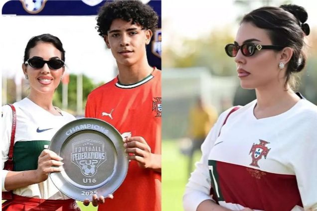 جورجینا رودریگز در کنار رونالدوی جوان پس از قهرمانی پرتغال
