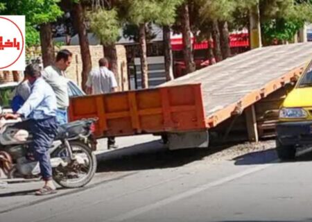 خطر از بیخ گوش بنابی ها گذشت/جدا شدن ناگهانی و خطرناک تریلر از کشــنده در کمربندی چمران بناب