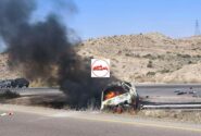 یک مصدوم در واژگونی و آتش سوزی تیبا در جاده اهرتبریز