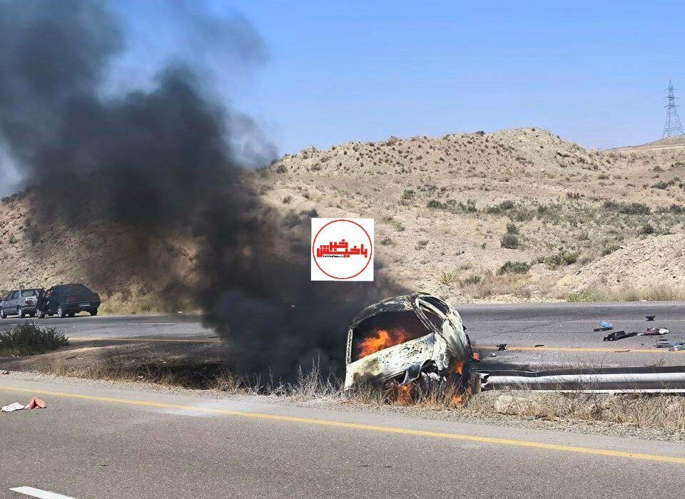 یک مصدوم در واژگونی و آتش سوزی تیبا در جاده اهرتبریز