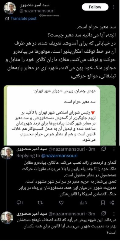 واکنش یک استاد دانشگاه به اظهارات چمران درباره دست‌فروشان/ دستفروشان بی‌پناه در برابر جنگ اقتصادی امریکا را قانون‌شکن‌ می‌دانند!
