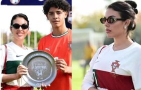 جورجینا رودریگز در کنار رونالدوی جوان پس از قهرمانی پرتغال